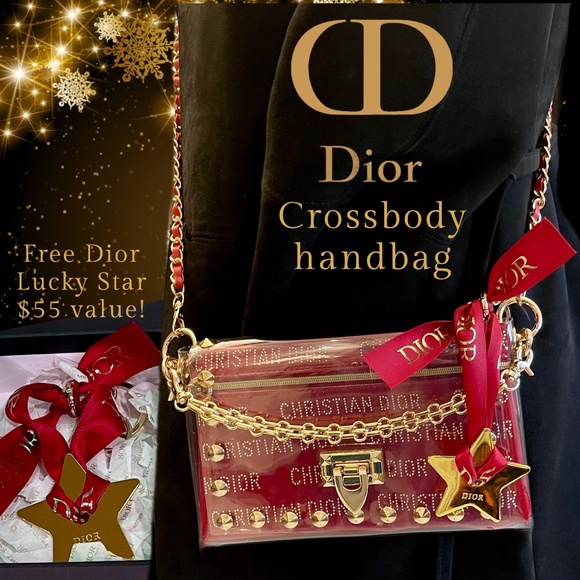 DIOR Red Faux Patent Leather Makeup Bag - Gold Hardware, Crossbody Chains, Gift - Picture 1 of 16